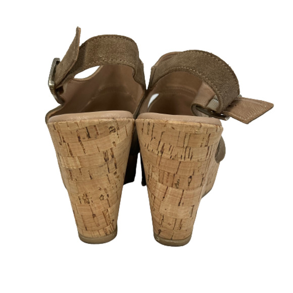 Cordani Sandals Womens Sz 8 Brown Suede Leather Peep Toe Ankle Strap Wedge - Picture 4 of 7